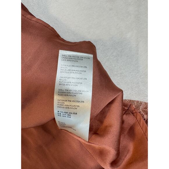 Free People Peach Velvet Lace Asymmetrical Skirt 12 Orange Large Midi Boho - Picture 12 of 13
